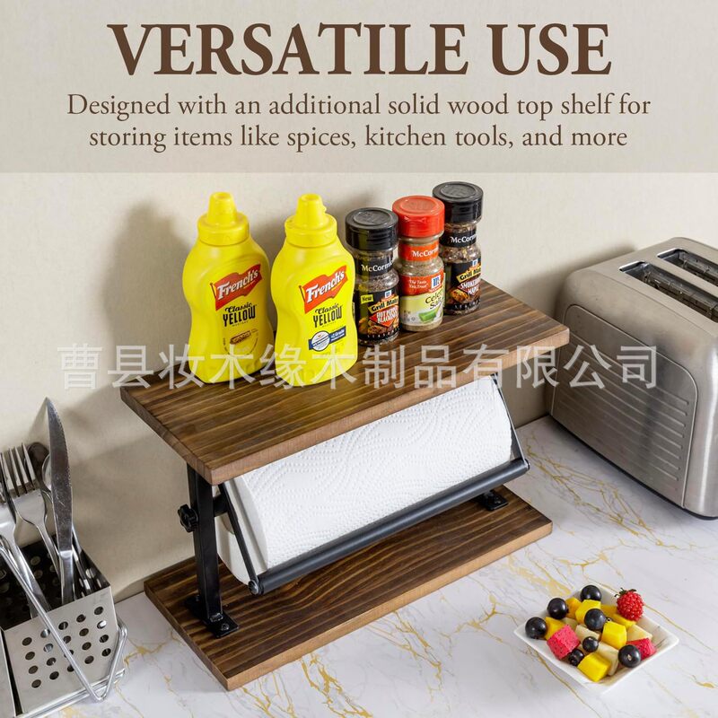 Wooden Kitchen Countertop Tissue Holder Condiment Display Stand Burned Wood Towel Dispenser with Top Rack Wooden Kitchen Countertop Tissue Holder Condiment Display Stand Burned Wood Towel Dispenser with Top Rack