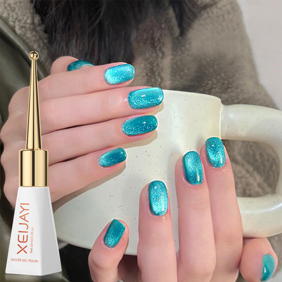 Turquoise Blue cat eye autumn and winter Cat Eye Nail Polish glue 2023 new online popular manicure Special