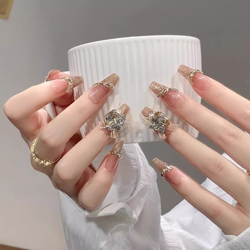 [Champagne ballet] handmade luxury butterfly nail nail high cold elegant wearing nail manicure manicure manicure