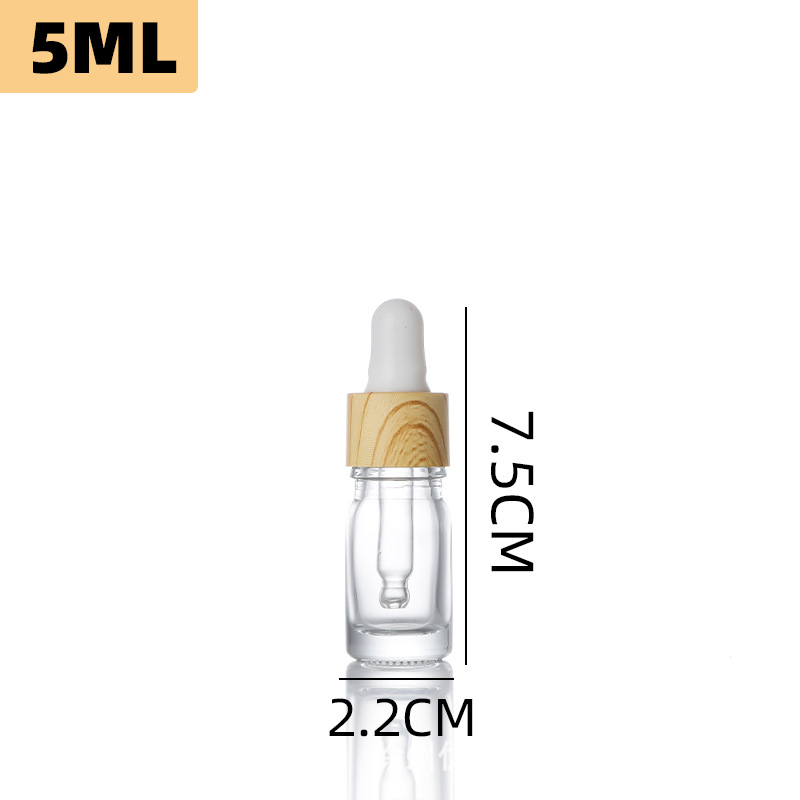 Botella de esencia a prueba de luz con tapa de imitación madera, botella de aceite esencial, botella cuentagotas de vidrio de 5-100 ml, botella para productos de cuidado de la piel, cosméticos