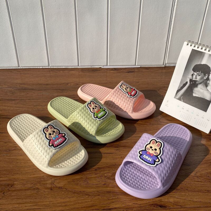 2024 New EVA simple slippers women's shoes couple waffle plaid Rabbit accessories slippers wholesale