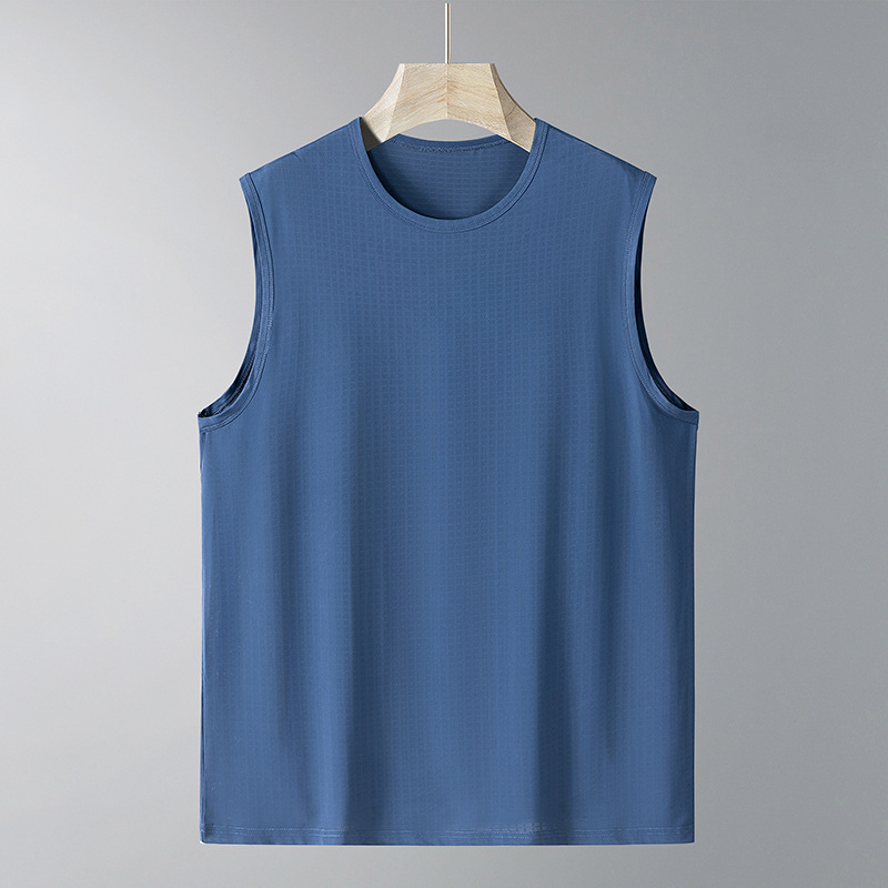 Verano de 2025 nuevo chaleco de seda de hielo de nuevo tipo chaleco de cuello redondo de hombre chaleco de deporte casual sin mangas