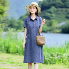 新款连衣裙女2025年夏新款休闲洋气薄款透气简约通勤牛仔裙子
