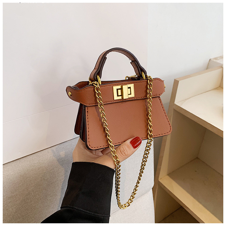 Nuovo stile di sfilata di celebrità di Internet di nicchia Stile di celebrità Stesso stile Borsa per rossetto con catena diagonale a mano con lucchetto a doppia faccia_voghion.com