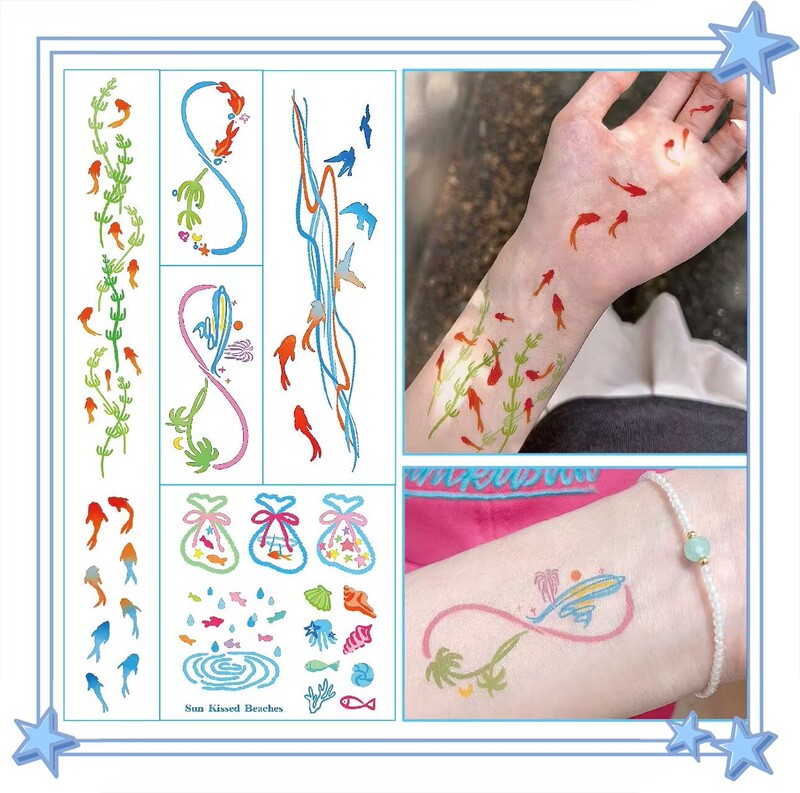 New Summer Pool Fish Watching Fresh Waterproof Vacation Face Tattoo Cute Arm High Face Value Long-lasting Female Simulation New Summer Pool Fish Watching Fresh Waterproof Vacation Face Tattoo Cute Arm High Face Value Long-lasting Female Simulation