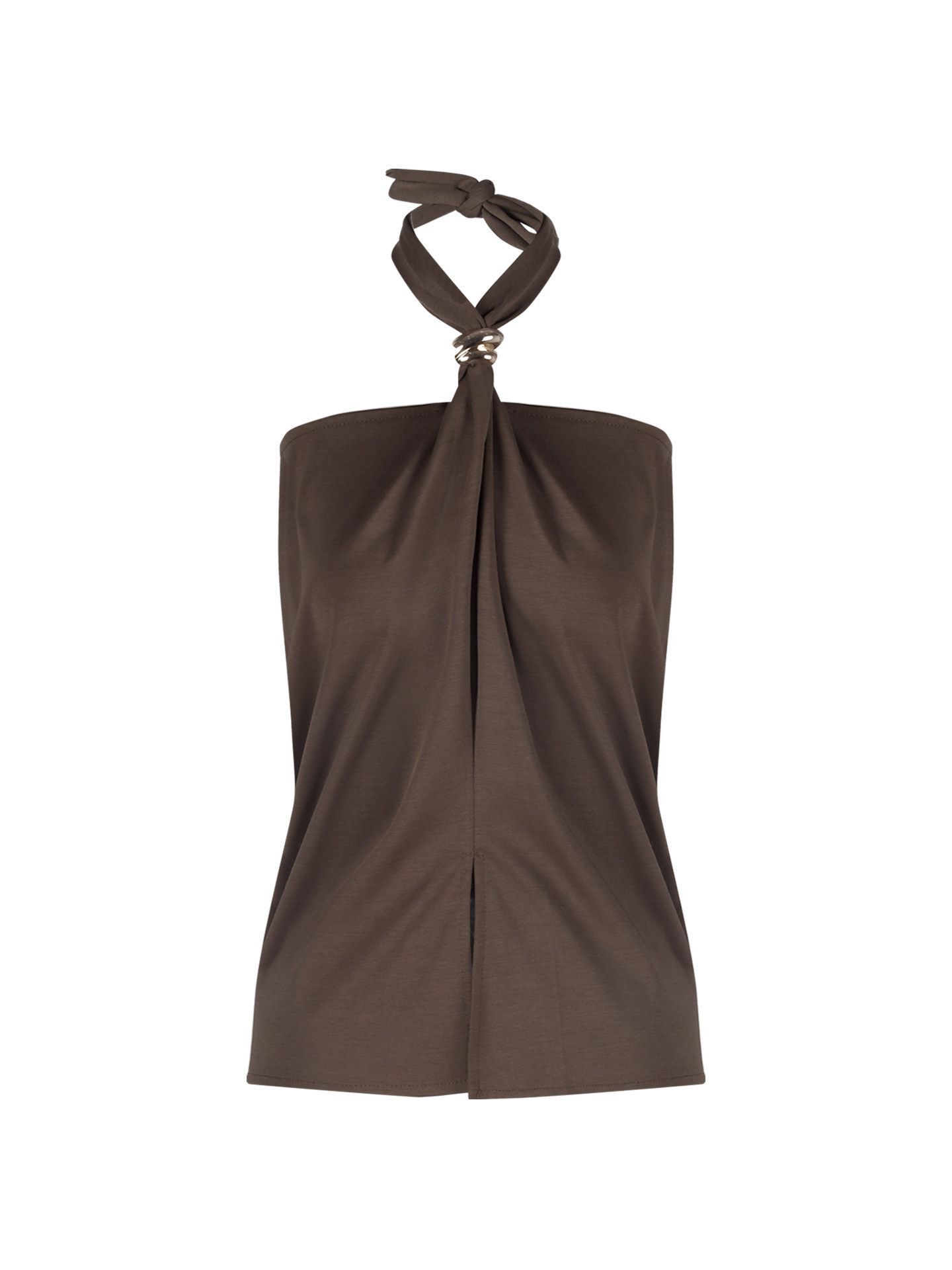 Women's Backless Halter Crop Top - Summer Bodycon Sleeveless Bustier In Black, White, Coffee_ecoleips.com