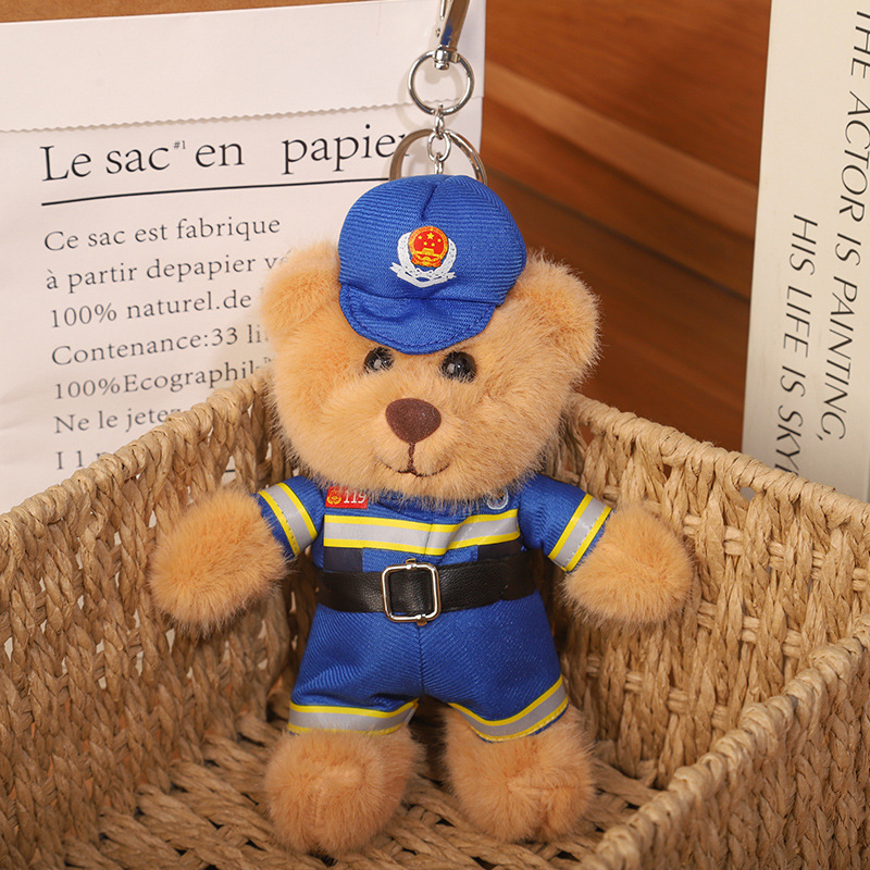 2025 nuevo uniforme de oso fuego cielo azul rescate colgante Teddy bear muñeca juguete de peluche publicidad llavero