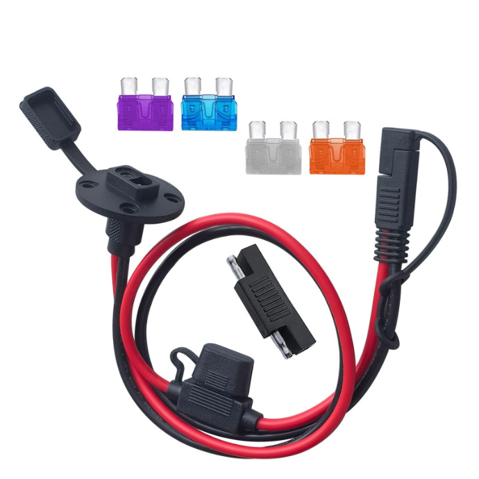 厂家直销SAE机箱装配式打防尘盖线10AWGSAE转SAE改装插头带保险丝