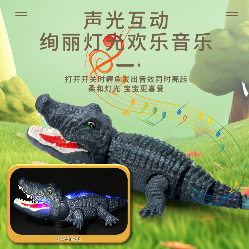 Nuevos productos transfronterizos eléctricos universal oscilante cocodrilo efectos de sonido iluminación simulación animal rastreo juguetes para niños al por mayor