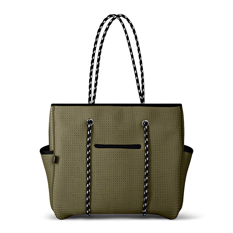 Large Capacity Neoprene Beach Bag Shoulder Bag Neoprene Solid Color Perforated Tote Shopping Bag Mother Bag Hollow Design