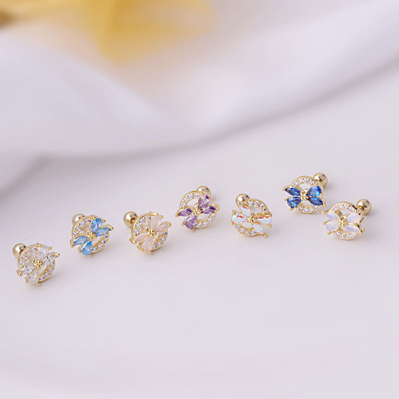 0.8MM titanium steel multi-color water drop horse eye zircon single stud earrings