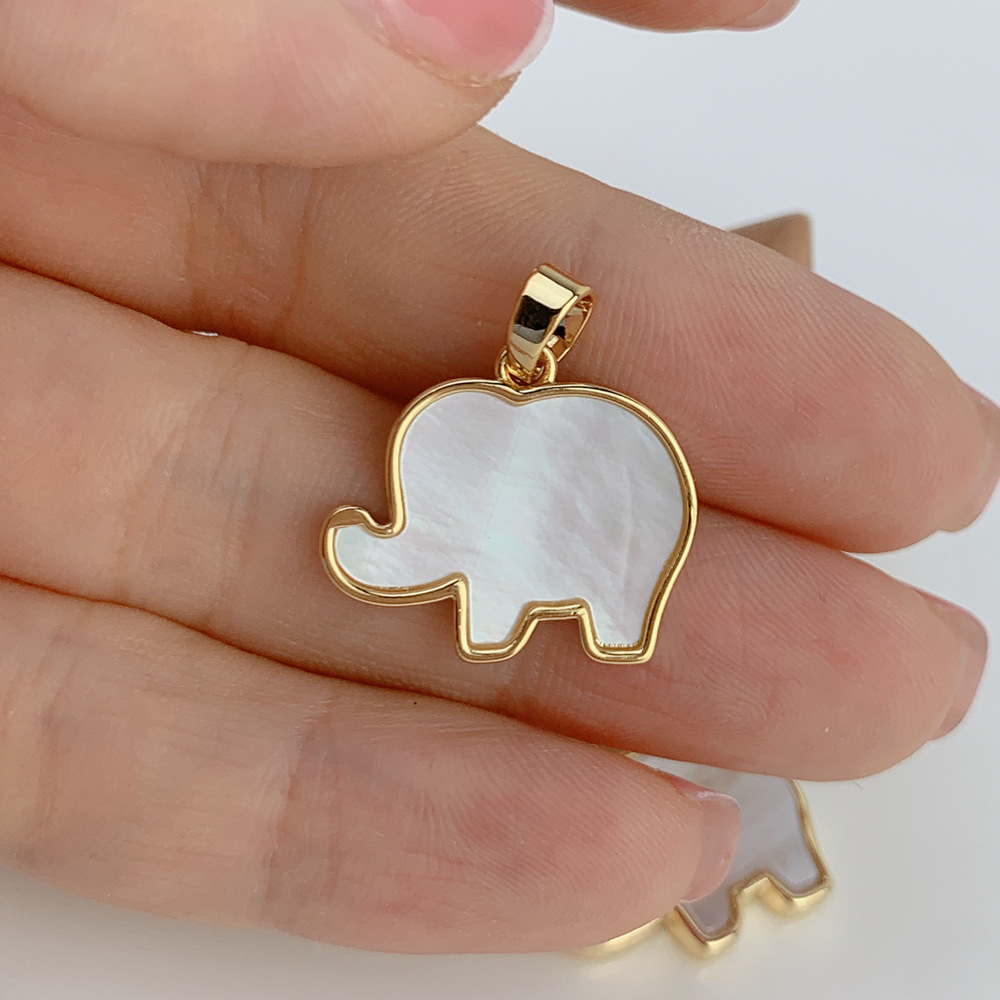 新款天然白贝母动物大象项链吊坠配件 时尚女式首饰贝壳diy饰品