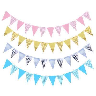 Directo de fábrica estampado en caliente triángulo bandera papel colorido bandera boda cumpleaños fiesta vacaciones vestido pull bandera Decoración