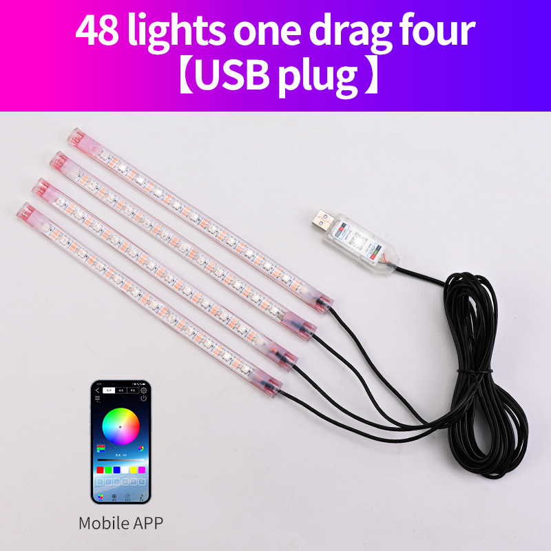 Coche USB Symphony luz ambiental para pies tira de luz decorativa LED de coche luz de ritmo de música de control remoto