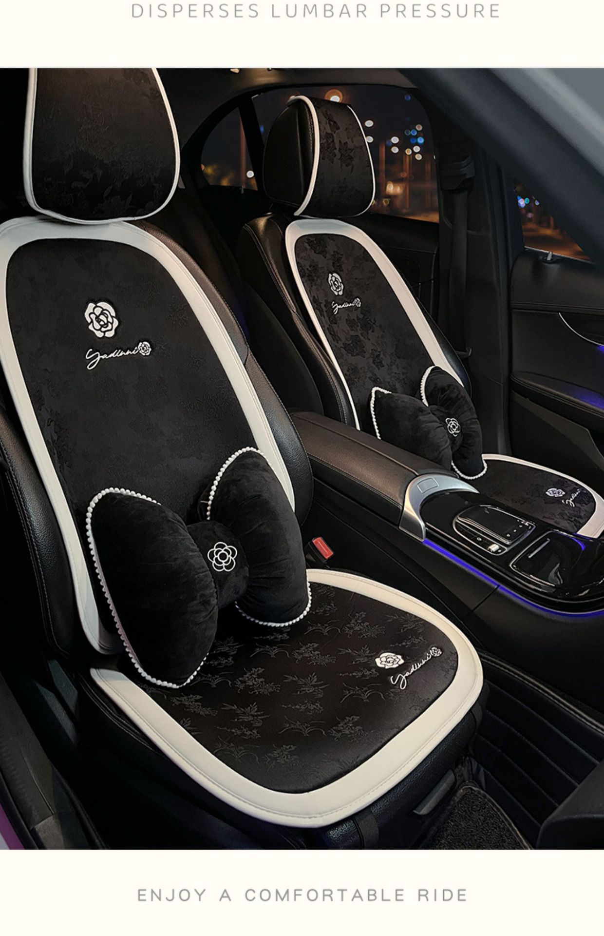 Car Seat Cushion for All Seasons, High-End Camellia Single-Piece Linen Seat Cushion, Winter Car Seat Cover for Women
