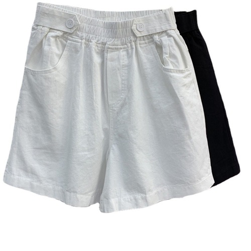 Women's 2025 Summer Wide Leg Shorts with Hong Kong Style, Daddy Short Student Outwear, 5-inch Wide Leg Cotton Shorts