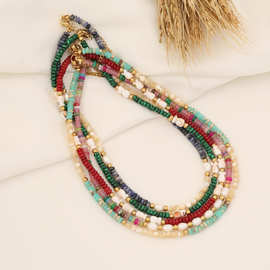 原创设计  算盘珠天然石项链 时尚波西米亚珍珠饰品 锁骨链N1014