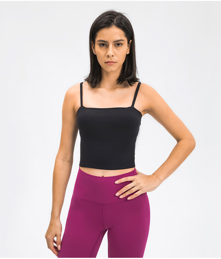 camisola de yoga corta de color liso con almohadilla en el pecho NSDQF127352