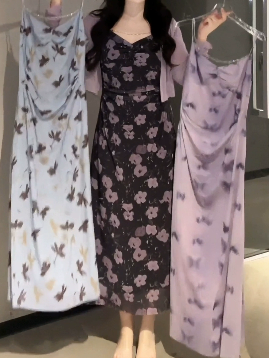 Платье на бретелях для женщин больших размеров, французский стиль, нежная летняя новая верхняя одежда, солнцезащитный кардиган, скрывающее живот, утягивающее платье.