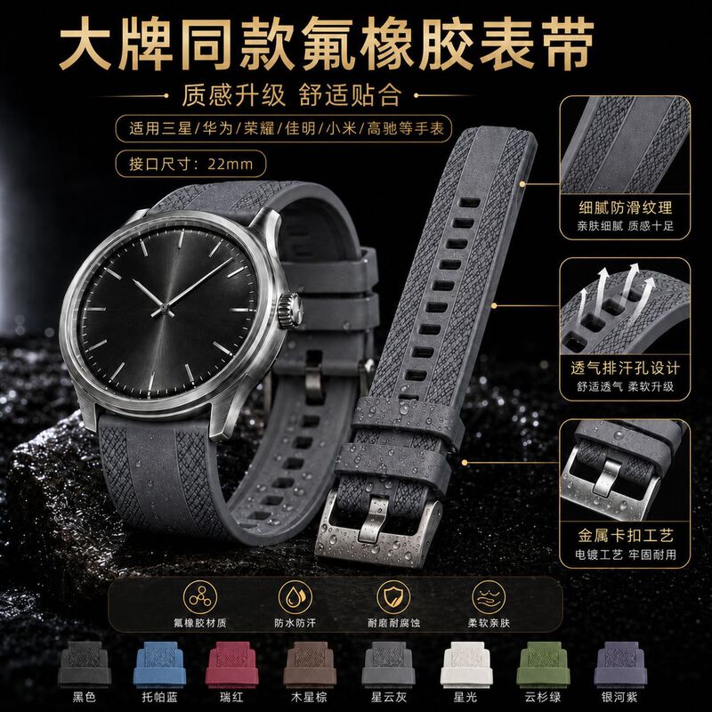 Source Factory Fluororubber Watch Strap Fkm Suitable for Samsung/Huawei/Honor/Xiaomi/Garmin/Gaochi Fkm