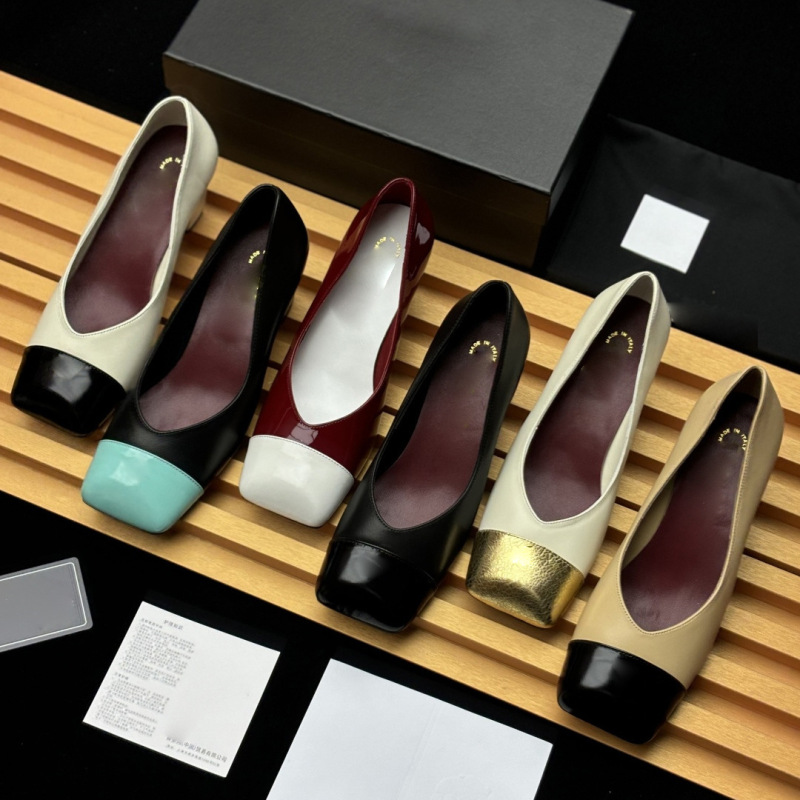 2026 New Style Chanel-Inspired Color-Block Square-Toe High Heels Retro Fashion Chunky Heel Mary Jane Shallow Mouth Single Shoes for Women