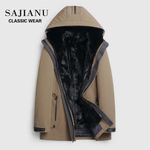 Park suit men's mink sleeve whole mink liner mid-length fur integrated hooded mink coat fur thickened coat winter