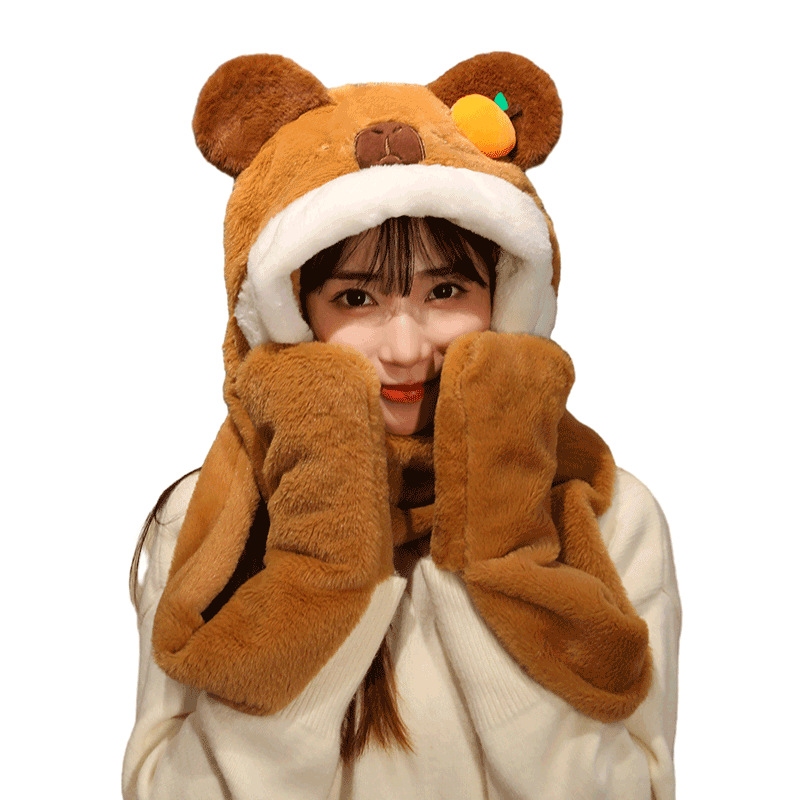 New Year Gift Cute Bear Hat Scarf Gloves Three-in-one