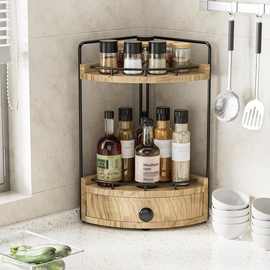 跨境铁木质桌面收纳架梳妆台化妆品香水储物架双层厨房调料整理架