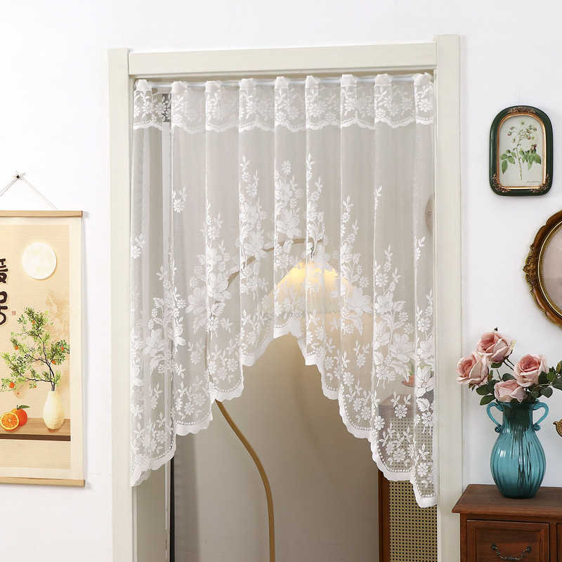 New Style No-Punch Door Curtain with Magic Tape, Half Curtain, French-Style White Lace Floating Curtain, Partition Rod Curtain, Bedroom Sheer Curtain New Style No-Punch Door Curtain with Magic Tape, Half Curtain, French-Style White Lace Floating Curtain, Partition Rod Curtain, Bedroom Sheer Curtain