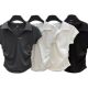 Design Sense Tight Waist Polo Collar Shoulder Short Sleeve Women's Top Summer American Style Hot Girl V-neck Slim Fit Pleated Grey T-shirt