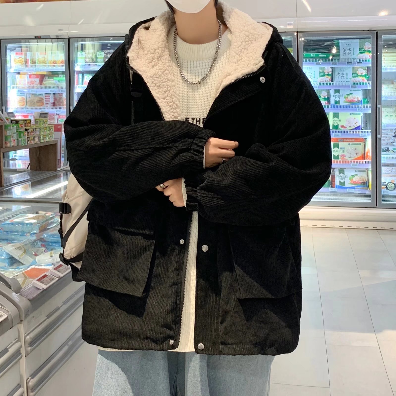 Chaqueta de pana para hombre chaqueta acolchada de algodón de lana de cordero de invierno gruesa de moda coreana chaqueta acolchada para jóvenes de todo fósforo