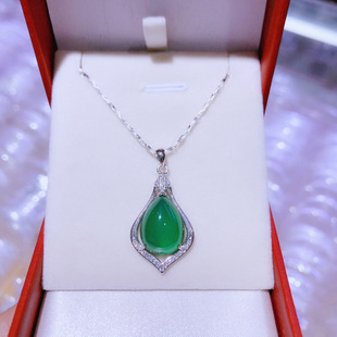 Authentic Natural Emerald Chalcedony Pendant with 999 Sterling Silver Necklace Women's Jade Jewelry for Girlfriend Mother genuine goods