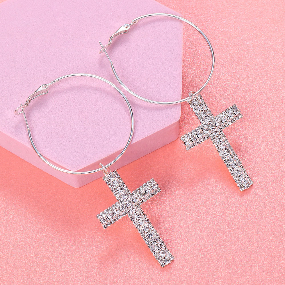 Fashion Cross Alloy Rhinestone Earrings display picture 3