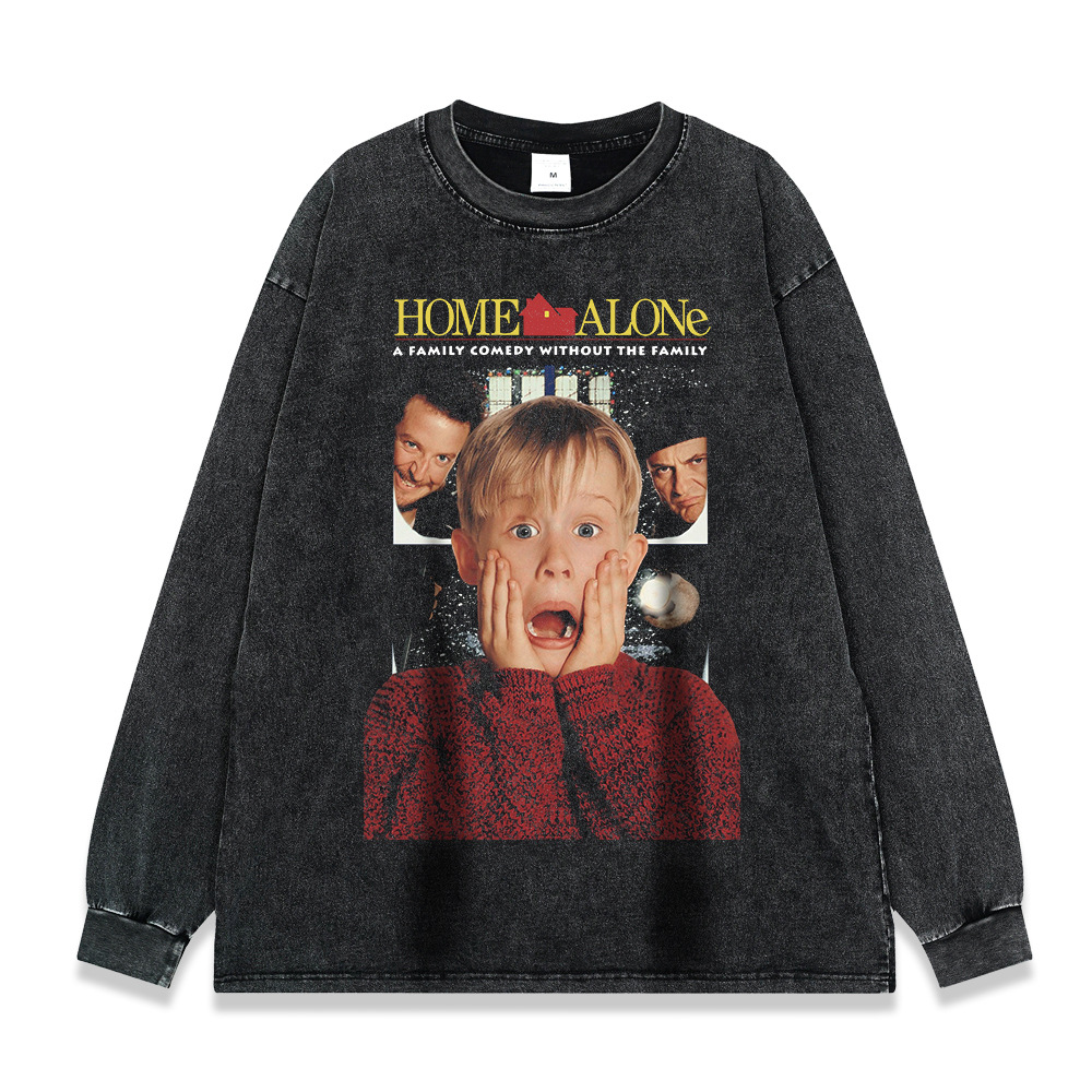 260g pesado copo de nieve frito de manga larga Camiseta americana retro alta calle moda marca suéter suelta Otoño e Invierno de los hombres y las mujeres de fondo