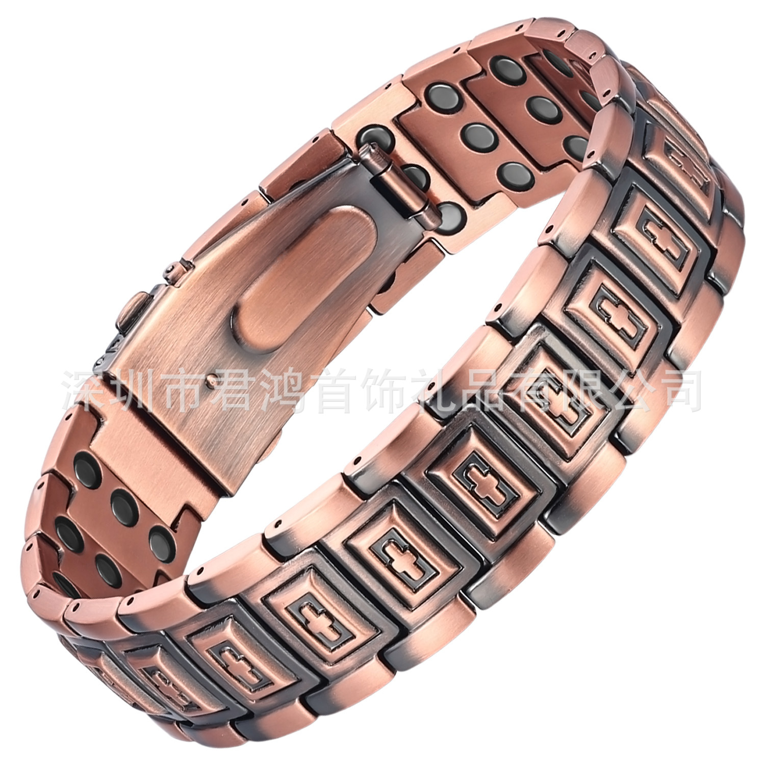 Retro Fashion Magnetic Therapy Red Copper Bracelet Niche High-End Cross Red Copper Bracelet Men's Magnet Red Copper Bracelet