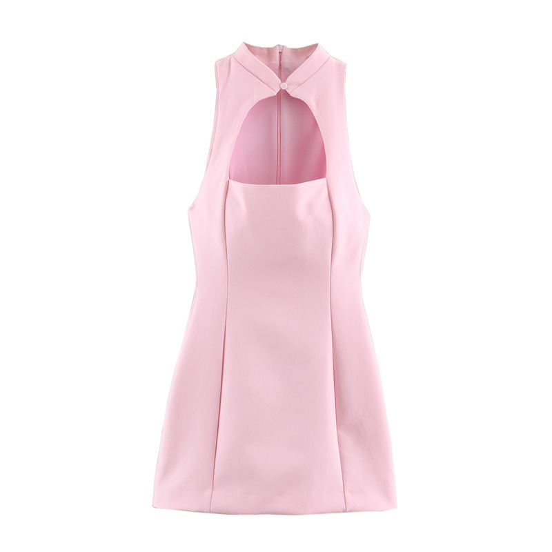 European and American cross-border summer new women's clothing, solid color slim-fit sleeveless round-neck slit mini dress