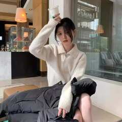 【现货】VC羊毛翻领and帽衫叠穿利器针织开衫女冬新款连帽卫衣