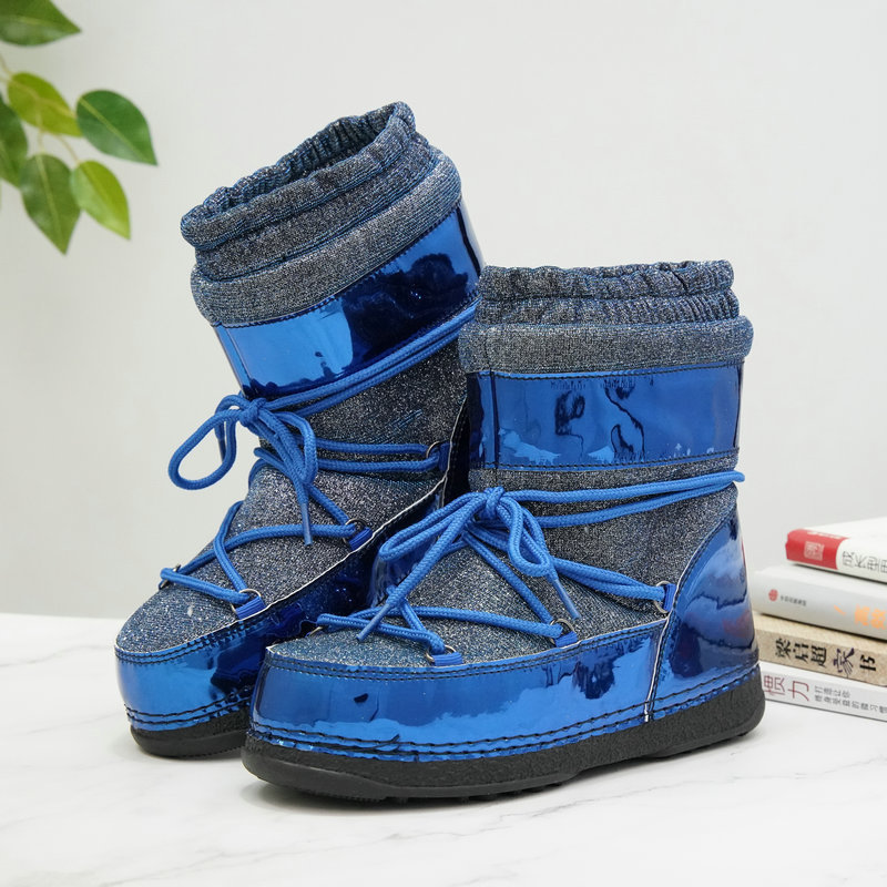 Bao azul brillante botas lunares de comercio exterior transfronterizas de suministro de productos del noreste de la fábrica de zapatas de nieve de turismo soporte de prueba personalizada