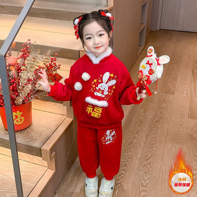 빅 레드 벨벳 두꺼운 투피스 세트