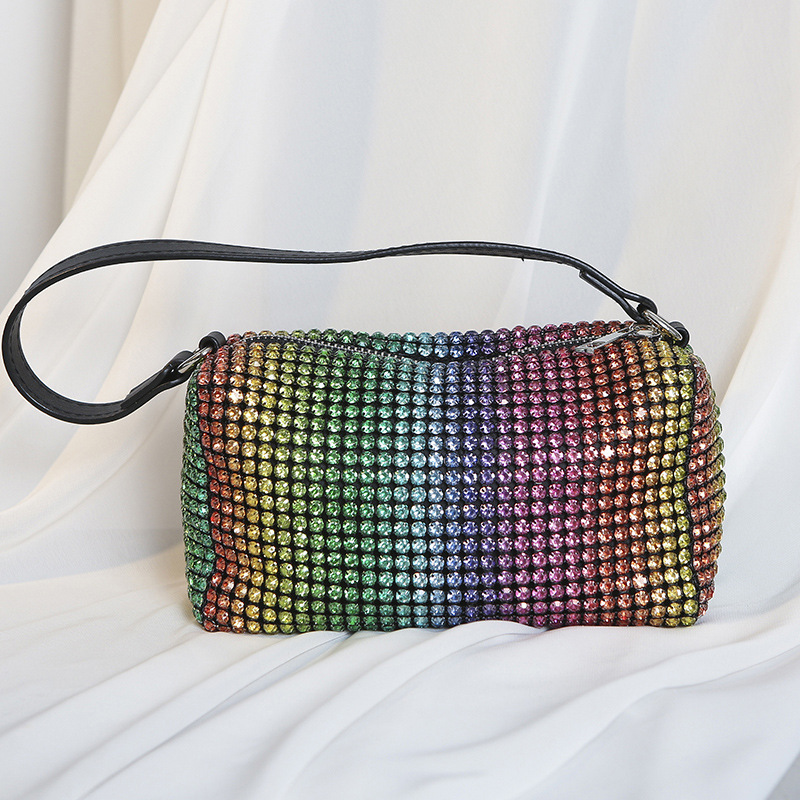 Rainbow Polyester Colorful Rhinestone Cylindrical Clutch Evening Bag display picture 1
