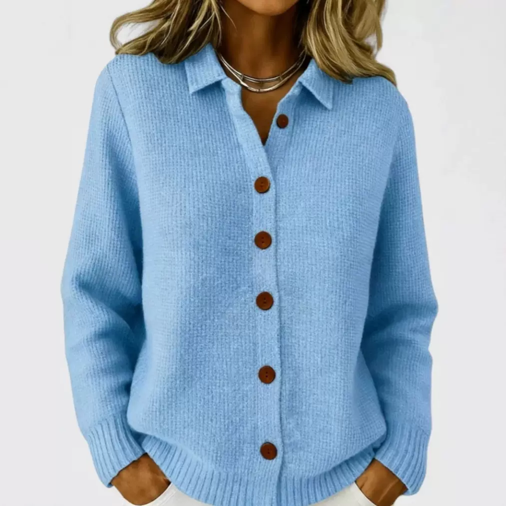 2025欧美跨境纽扣针织翻领毛衣开衫外套秋冬新款纯色休闲时尚女装