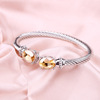 Retro two-color bracelet stainless steel, cable natural stone, European style, with gem