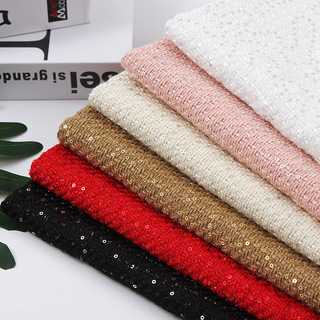 Factory Wholesale Coarse Woolen Fabric with Sequins, Chanel-Style Striped Fabric, Spring and Autumn Woolen Tweed Coat