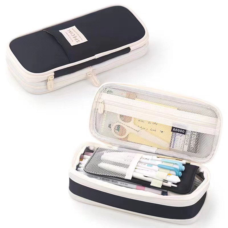 Macarons de gran capacidad, estuche para lápices Oxford telescópico a juego de color, estuche para lápices de estilo japonés y coreano que se puede transformar en una caja de papelería simple para estudiantes