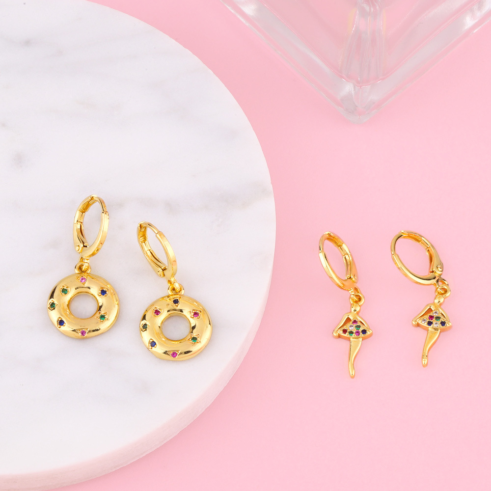 Ballet Girl Earrings Europe and America Creative Small Geometric round Color Zircon Earrings Ear Clip Female Ery52picture5