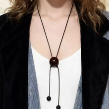 博主同款简约乌木菩提石吊坠项链时尚百搭长款毛衣链配饰