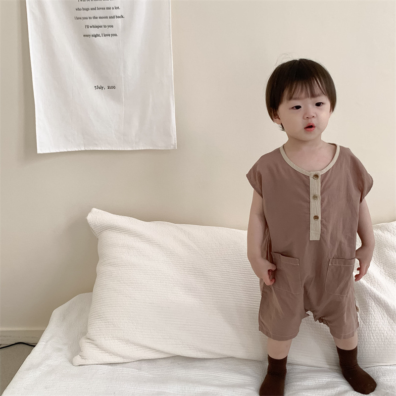 Ropa de verano para bebé, estilo coreano, ropa infantil delgada, novedad de verano 2026, mono con botones abiertos para bebé, ropa de verano para niño