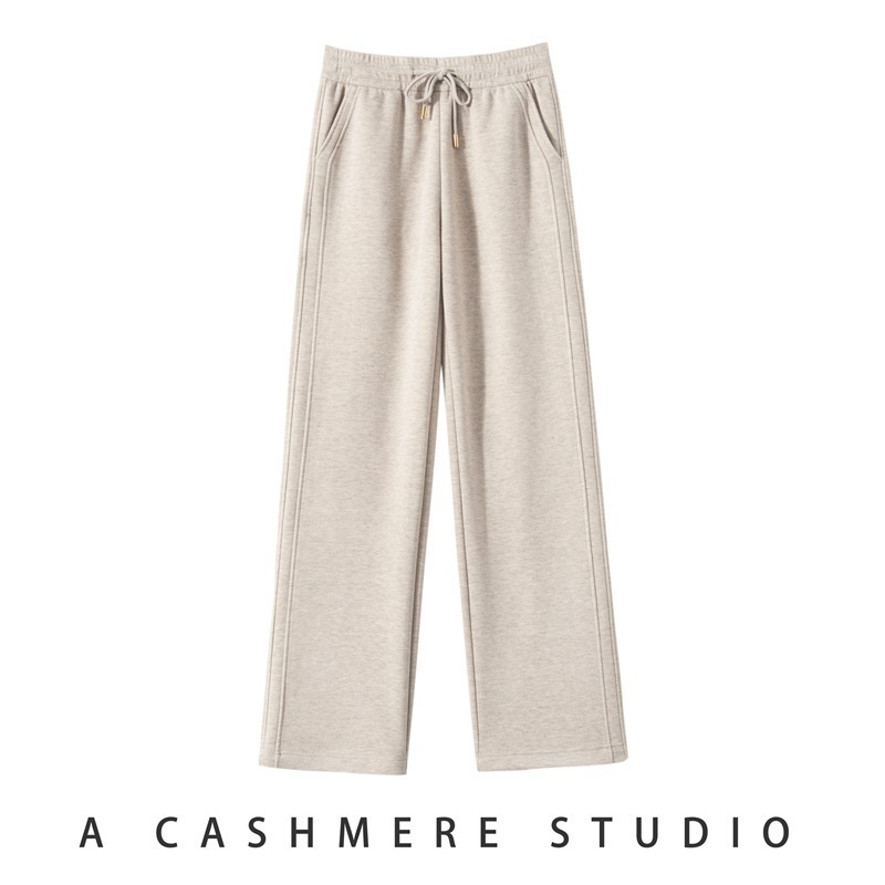 24秋冬新款女士醋酸羊毛针织阔腿裤抽绳系带休闲垂感高腰直筒长裤