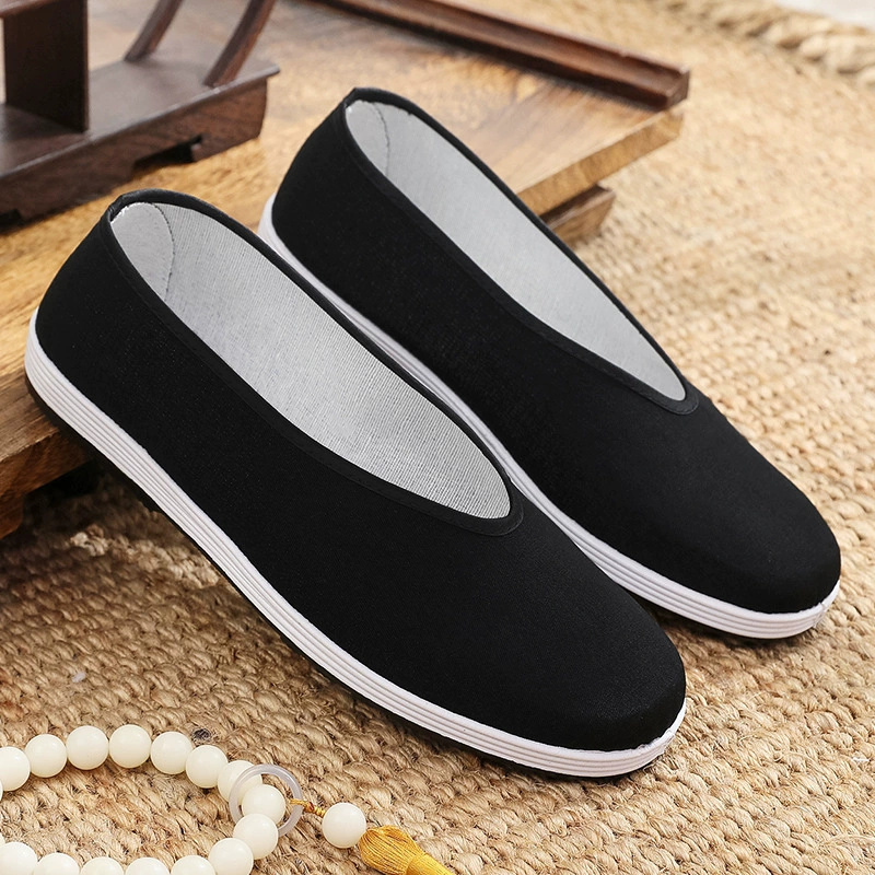 Старая пекинская тканевая обувь, мужская обувь, туфли с низким вырезом, туфли для стариков с круглым носком, обувь для папы среднего и пожилого возраста, черные тканевые туфли, рабочая обувь.