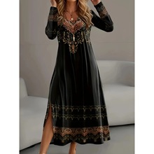 Printed Long Sleeve Bodycon Dress 印花开叉修身裙